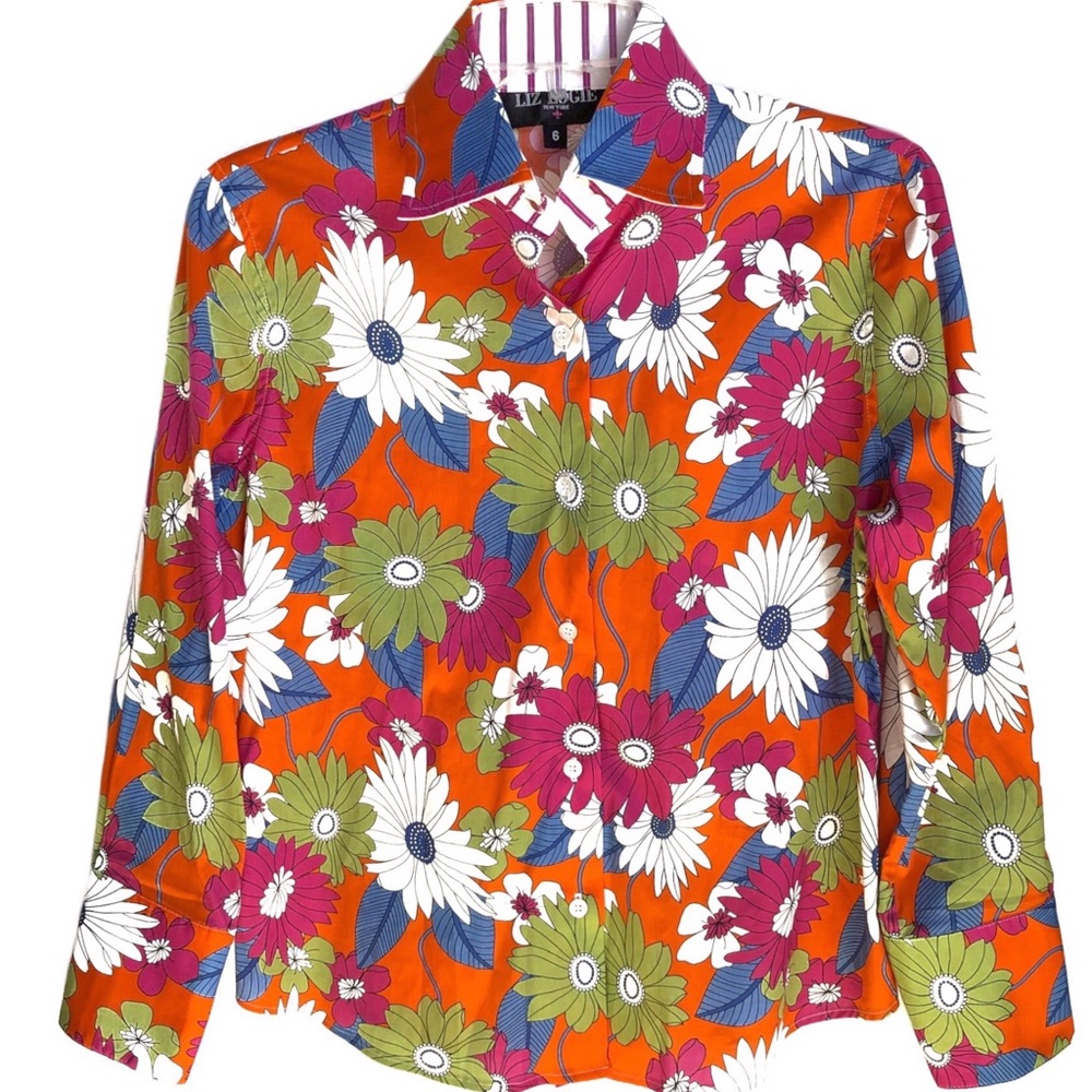 Liz Logie NY Daisies Floral Button Blouse Small/6